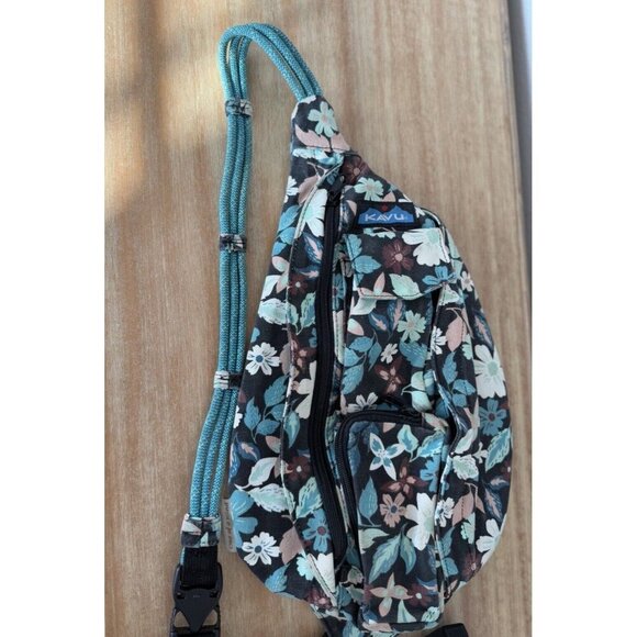 Kavu Floral Crossbody Bag - Teal and Brown - Picture 7 of 15